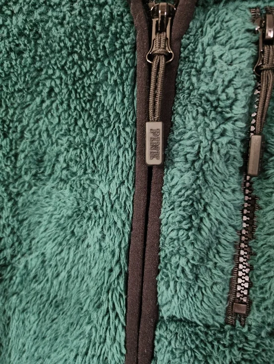 Victoria's Secret PINK Plush Half-Zip Sherpa Pullover - Dark Green - Picture 4 of 5